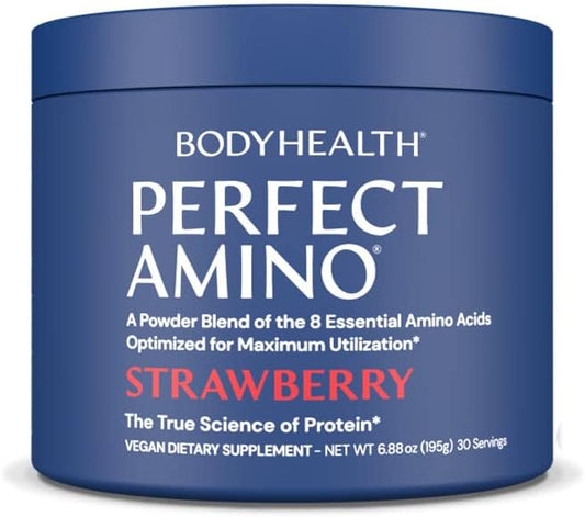 BodyHealth PerfectAmino Powder - BCAA and EAA Powder for Pre and Post Workout - Amino Acid Energy Drink Powder for Men and Women to Support Lean Muscle and Recovery - Strawberry - 30 Servings