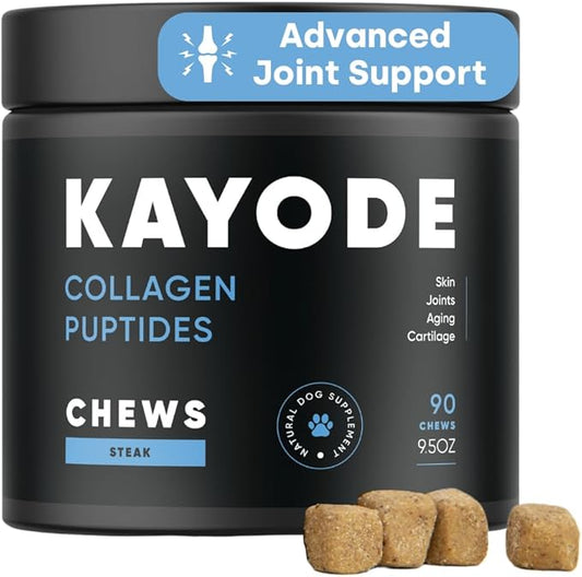 Collagen Puptides - Collagen for Dogs | Premium Dog Joint Support | Great for Senior & Adult Dogs. Premium Bovine, Marine Collagen, Omega 3s. Tasty Steak Collagen Chews for Dogs