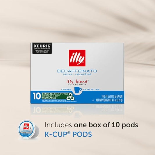 Illy Coffee K Cups - Coffee Pods For Keurig Coffee Maker – Classico Decaf Roast – Notes of Caramel - Mild, Flavorful & Balanced Flavor Pods of Coffee - No Preservatives – 10 Count