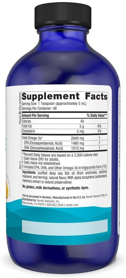 Nordic Naturals Ultimate Omega Liquid, Lemon Flavor 8 oz 2840 mg Omega-3 - Omega-3 Fish 48 Servings