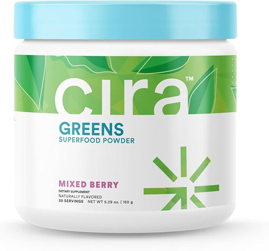 Cira Daily Greens - Naturally Sweetened, Organic Spirulina Superfood Powder with Premium, Antioxidant-Rich Ingredients for Debloating, Digestion, & Energy - Mixed Berry, 30 Servings