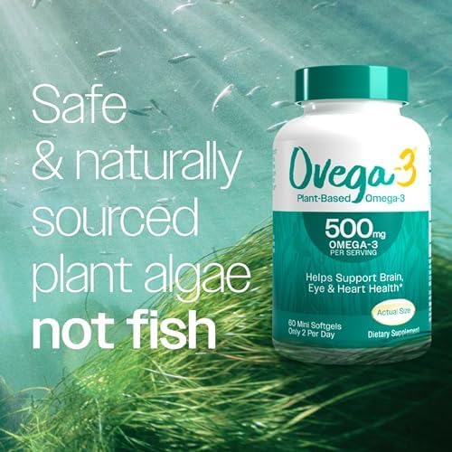 OVEGA-3 Plant-Based Omega-3 from Algal Oil 500mg, Supports 60 Count