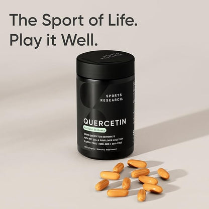 Sports Research Quercetin with Coconut MCT Oil & Sunflower Lecithin for Better Absorption - Supports Antioxidant Activity & Immune Health – Gluten Free & Non-GMO Verified - 120 Liquid Softgels