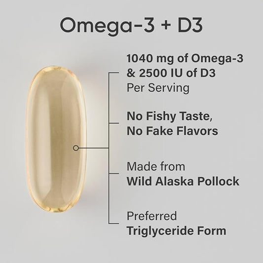 Sports Research Triple Strength 1040mg Omega-3 D3 2500iu 2500iu | 2-in-1 Vitamin 120 Softgels