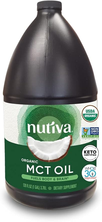 Nutiva Organic MCT Oil, 1 gallon, Unflavored for Coffee, Non-GMO made from Organic Coconuts, Keto Friendly, Best Oil Wellness Ketosis Supplement, 14g of C8 & C10 per serving