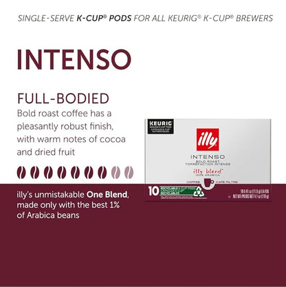 Illy Coffee K Cups - Coffee Pods For Keurig Coffee Maker – Intenso Dark Roast – Notes of Cocoa & Dried Fruit - Bold, Flavorful & Full-Bodied Flavor of Pods Coffee - No Preservatives – 20 Count, 4 Pack