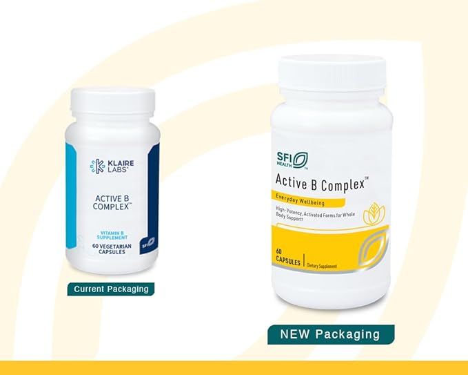 Klaire Labs Active B Complex - Energy & Mood Support B Vitamin Supplement with Metafolin Folate, Methylcobalamin B12, Biotin & VIT B6 - High Potency, Hypoallergenic B Vitamins (60 Capsules)