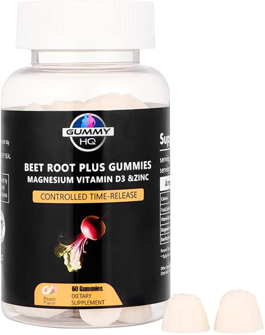 Beetroot Gummies - Magnesium and Vitamin C - Fruit Juice Extract - Gluten Free