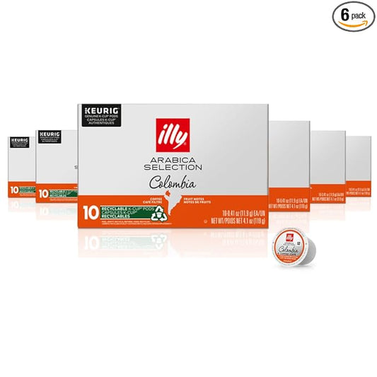 Illy Coffee K Cups - Coffee Pods For Keurig Coffee Maker – Colombia Medium Roast – Notes of Fruit - Bold, Flavorful & Full-Bodied Flavor of Pods Coffee - No Preservatives – 10 Count, 6 Pack