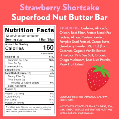 Vegan Superfood Protein Bars, by B.T.R. - Keto, Plant Based, and Gluten Free | 12 Bars | Low Carb, Sugar Alcohol Free, & Boosted with Powerful Superfood! (Strawberry Shortcake VITALITY)