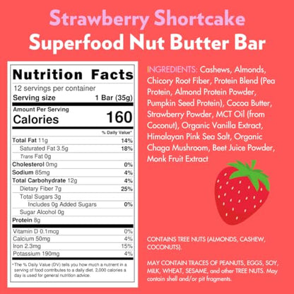 Vegan Superfood Protein Bars, by B.T.R. - Keto, Plant Based, and Gluten Free | 12 Bars | Low Carb, Sugar Alcohol Free, & Boosted with Powerful Superfood! (Strawberry Shortcake VITALITY)
