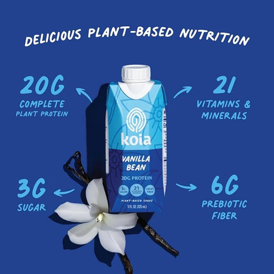 Koia - Plant Based Protein Shake 20g Protein, 3g Sugar, 6g Prebiotic 21 Vitamins 11 fl 12 Bottles