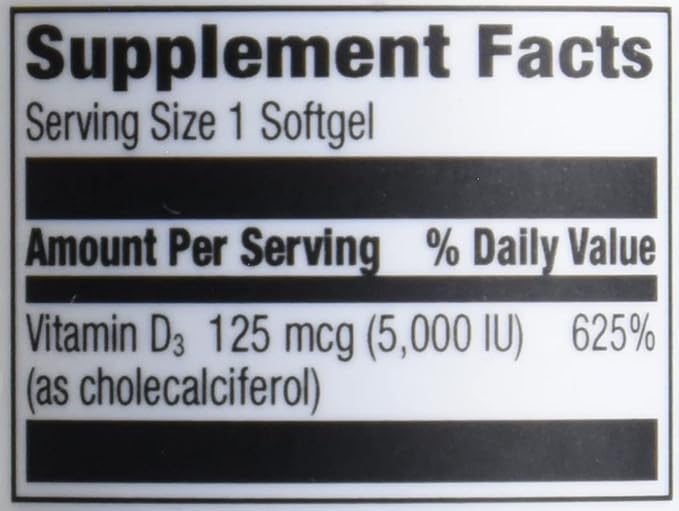 Amazon Elements Vitamin D3, 5000 IU, 180 Softgels, 6 month