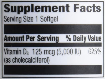 Amazon Elements Vitamin D3, 5000 IU, 180 Softgels, 6 month