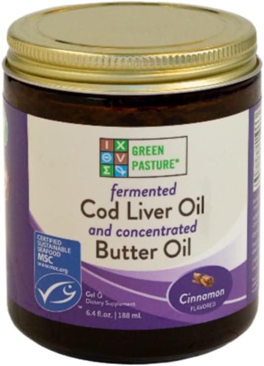 Green Pasture Butter Oil/Fermented Cod Liver Oil Blended Gel - 6.4 oz.- Vitamin A & D- EPA - DHA - Omega Fatty Acids (Cinnamon) (Cinnamon)