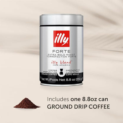 Illy Coffee, Ground Drip Forte, Extra Dark Roast, 100% Arabica Bean Bold Signature Italian Blend, No Preservatives, 8.8 Ounce (Pack Of 1)