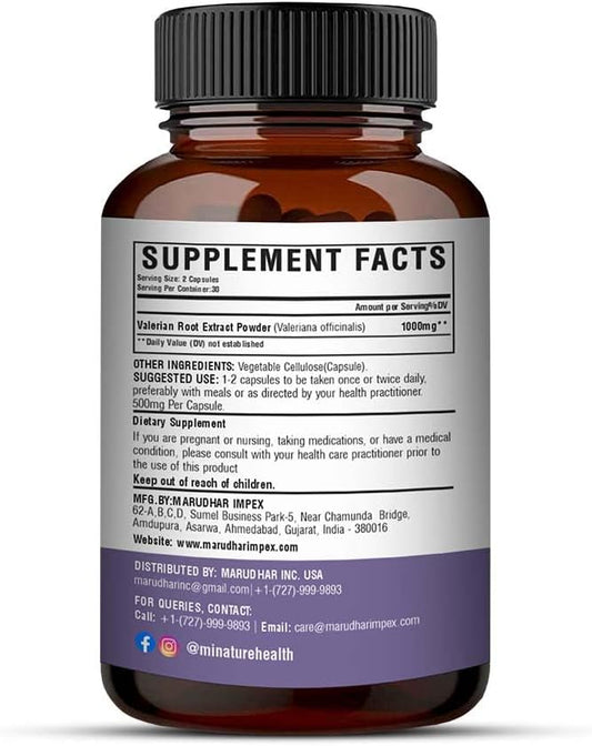 minature Valerian Root Capsules (Valeriana officinalis)|Herb |500mg, 60 60 Veg Capsules,1Month Supply, 30g| Pure