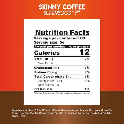 Skinny Coffee Super Boost Weight Loss Coffee, Belly Fat Burner for Women & Men, Sugar-Free, Keto, Vegan, Reduces Bloating, Supports Energy & Metabolism, Appetite Suppressant for Weight Loss (60 Packs)