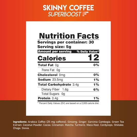Skinny Coffee Super Boost Weight Loss Coffee, Belly Fat Burner for Women & Men, Sugar-Free, Keto, Vegan, Reduces Bloating, Supports Energy & Metabolism, Appetite Suppressant for Weight Loss (60 Packs)