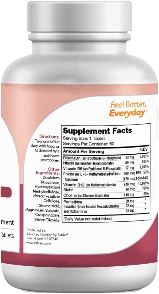 Zahler B Complex, Vitamin B Complex 8 Bioactive 60 Tablets