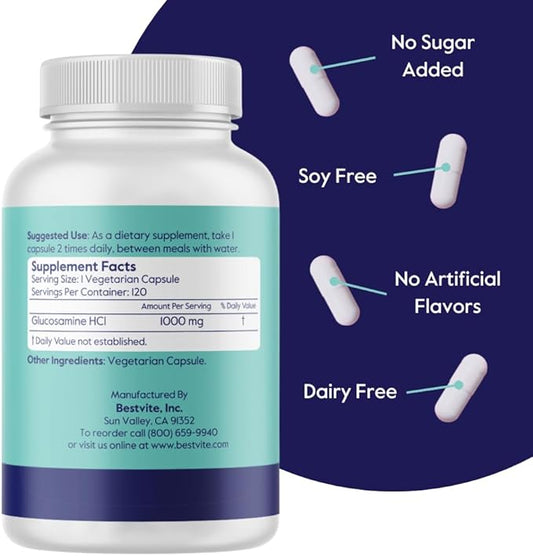 BESTVITE Vegetarian Glucosamine 1000mg (120 Vegetarian Capsules)