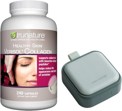 Trunature Healthy Skin Verisol Collagen, 240 Capsules Bundle Pill Oragnizer, Small Cute Pill Container for Medicine, Vitamins, Green
