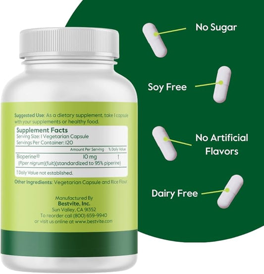 BESTVITE Bioperine 10mg (120 Vegetarian Capsules)
