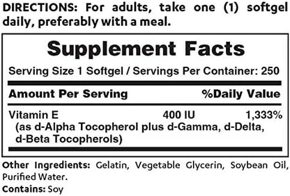 Vitamin World Natural Vitamin E 400IU 250 Softgels,