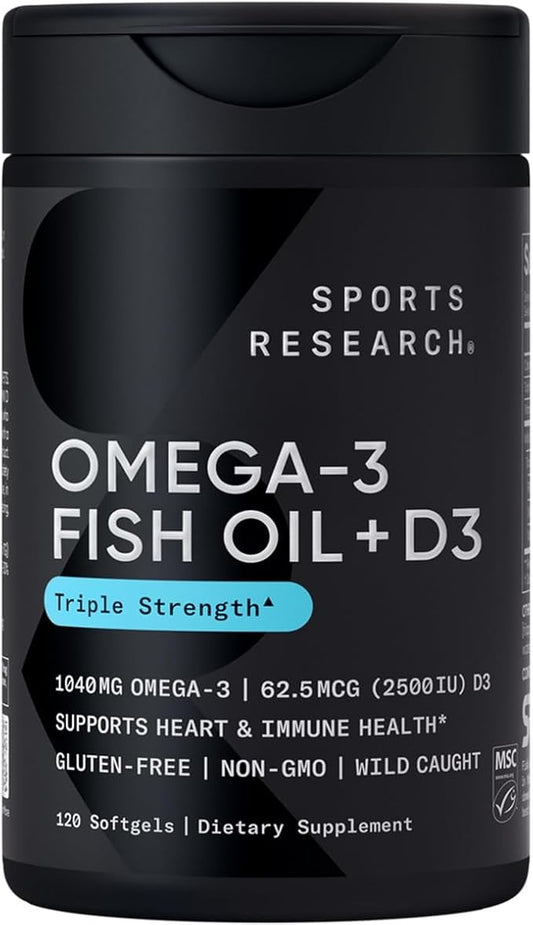 Sports Research Triple Strength 1040mg Omega-3 D3 2500iu 2500iu | 2-in-1 Vitamin 120 Softgels