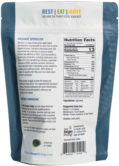 On Target Living Organic Spirulina Tablets 1000 Tablets