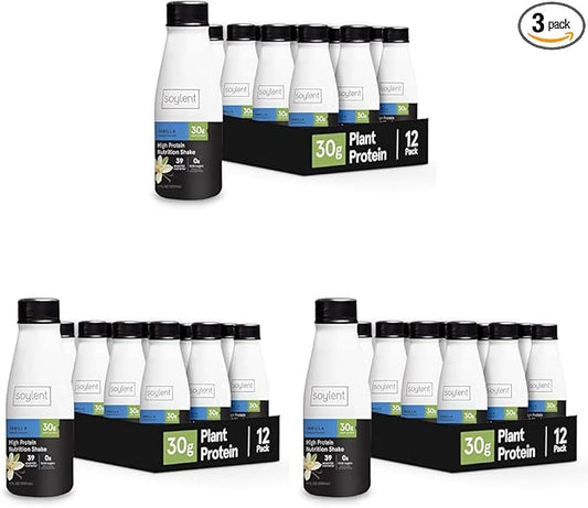 Soylent Vanilla High Protein Shake, 30g Complete Protein, Vegan, Dairy Free and 0g Sugar, Ready to Drink Protein Drinks, 11 Oz, 36 Pack