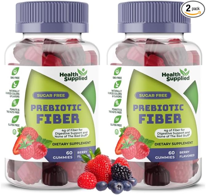 Mixed Berry Flavored Prebiotic Fiber Gummies - Supports Digestive System Through Gut Cleansing and Constipation Relief - Assists with Weight Loss Plan - Great Tasting and Easy to Swallow