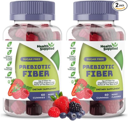 Mixed Berry Flavored Prebiotic Fiber Gummies - Supports Digestive System Through Gut Cleansing and Constipation Relief - Assists with Weight Loss Plan - Great Tasting and Easy to Swallow