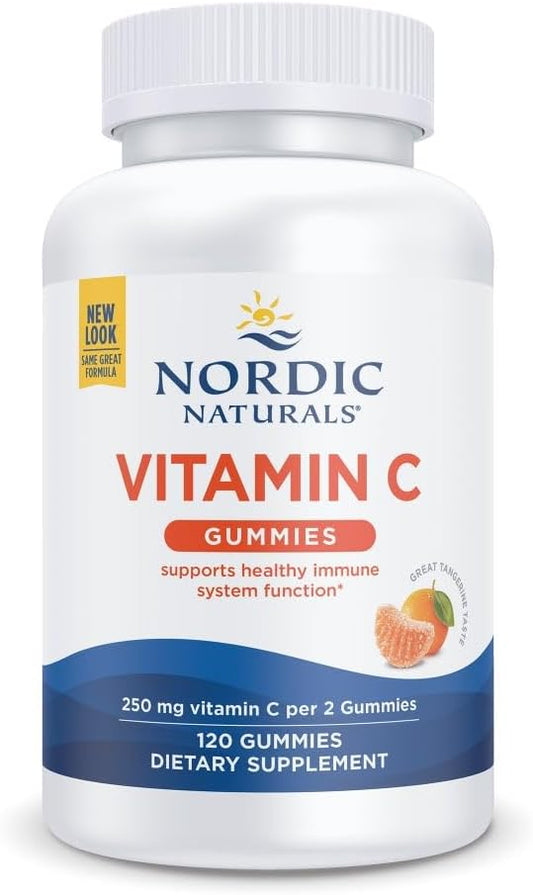 Nordic Naturals Vitamin C Gummies, Tart Tangerine 120 Gummies 250 mg 60 Servings