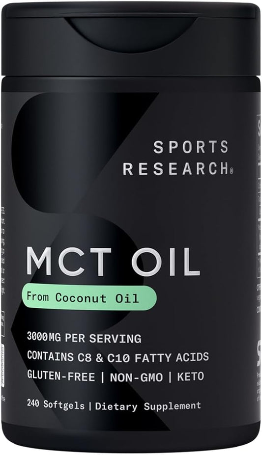 Sports Research Keto MCT Oil Pills from Coconut Oil | Keto Fuel for The Brain & Body - Non-GMO Verified, Soy & Gluten Free Liquid Softgels (240 Count)
