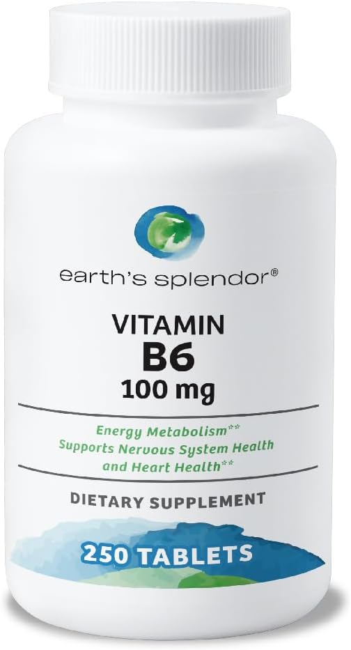 Earth's Splendor Energy Supplement Vitamin B6 (100mg, 250 250 Tablets)