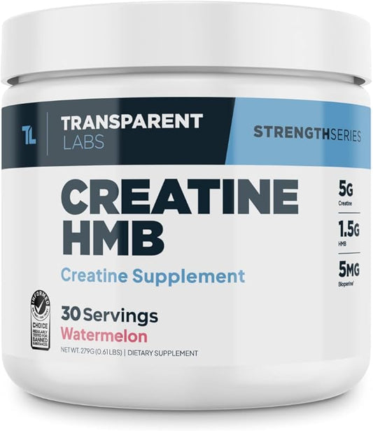 Transparent Labs Creatine HMB - Creatine Monohydrate Powder with HMB for Muscle Growth, Increased Strength, Enhanced Energy Output, and Improved Athletic Performance - 30 Servings, Watermelon