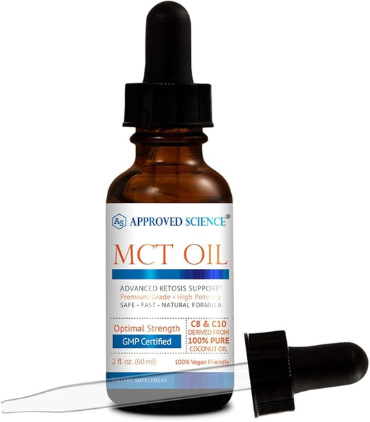 Approved Science® MCT Oil - Pure Medium-Chain Triglyceride (MCT) Oil derived from Coconuts with Caprylic Acid (C8) and Capric Acid (C10) - Vegan, 60 ml