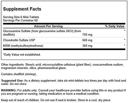 Swanson Mini-Tabs Glucosamine Chondroitin & Msm 750/600/300 Milligrams 360 Tabs
