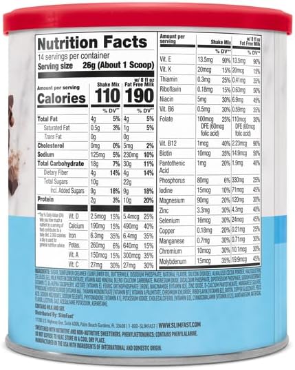 SlimFast Meal Replacement Powder, Original Rich 10g of 14 Servings 3) (Packaging