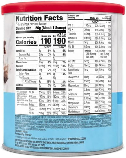 SlimFast Meal Replacement Powder, Original Rich 10g of 14 Servings 3) (Packaging