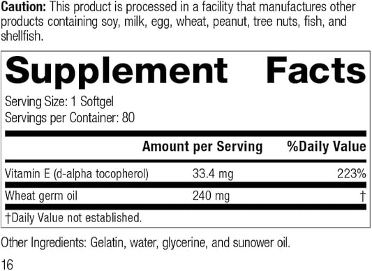 Standard Process Wheat Germ Oil Fortified 80 Softgels