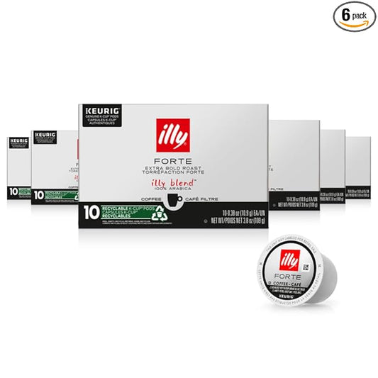 Illy Coffee K Cups - Coffee Pods For Keurig Coffee Maker – Forte Dark Roast – Toasted Bread & Dark Chocolate - Rich, Flavorful & Strong Flavor Pods of Coffee - No Preservatives – 10 Count, 6 Pack