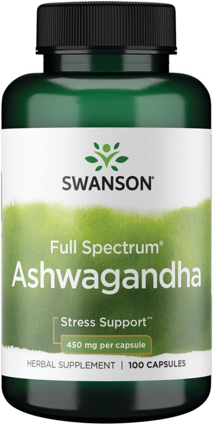 Swanson Ashwagandha Powder Supplement-Ashwagandha Root & (100 Capsules, 450mg Each)