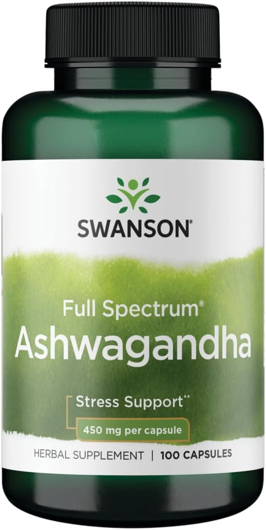 Swanson Ashwagandha Powder Supplement-Ashwagandha Root & (100 Capsules, 450mg Each)