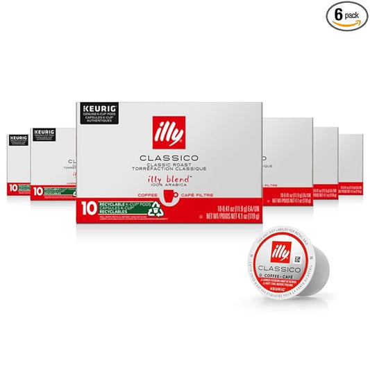 Illy Coffee K Cups - Coffee Pods For Keurig Coffee Maker – Classico Roast - Caramel, Orange Blossom & Jasmine - Mild, Flavorful & Balanced Flavor Pods of Coffee - No Preservatives – 10 Count, 6 Pack