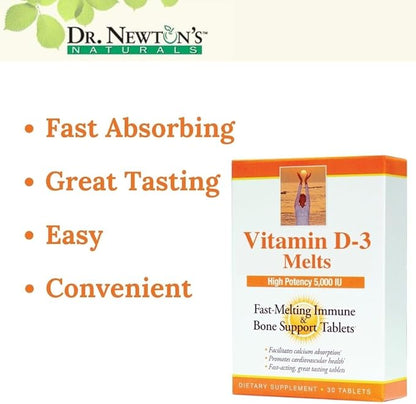 Dr. Newton's Naturals Vitamin D3 Fast-Melting Tablets - 5000 IU (125 mcg) Helps Maintain Healthy Bones and Immune Support - 30 Tablets - Ultimate Absorption – High Potency-Manufactured in USA
