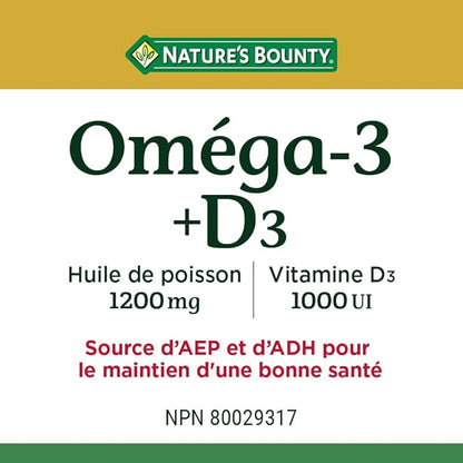 Nature's Bounty Omega-3 + D3 Fish 1200mg / D3 1000IU 1000IU 90 90 softgels