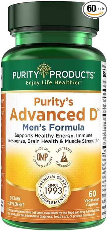 Purity Products Dr. Cannell's Advanced Vitamin D Men's Formula Packed with Vitamin D, Vitamin K2, Zinc, Magnesium Citrate, Boron and Taurine - 60 Vegetarian Capsules