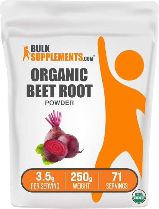 BulkSupplements.com Organic Beet Root Powder - Beet Powder Organic, Beetroot Supplement - Superfood Supplement, Vegan & Gluten Free - 3500mg per Serving, 250g (8.8 oz) (Pack of 1)